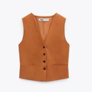 NWT Zara Terracotta Linen Blend Vest